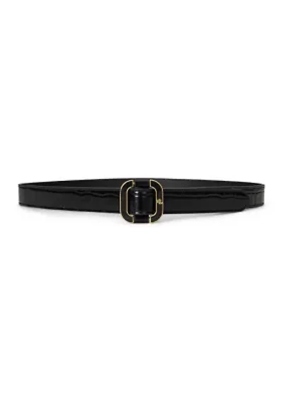 Slide-Buckle Croc-Embossed Leather Belt