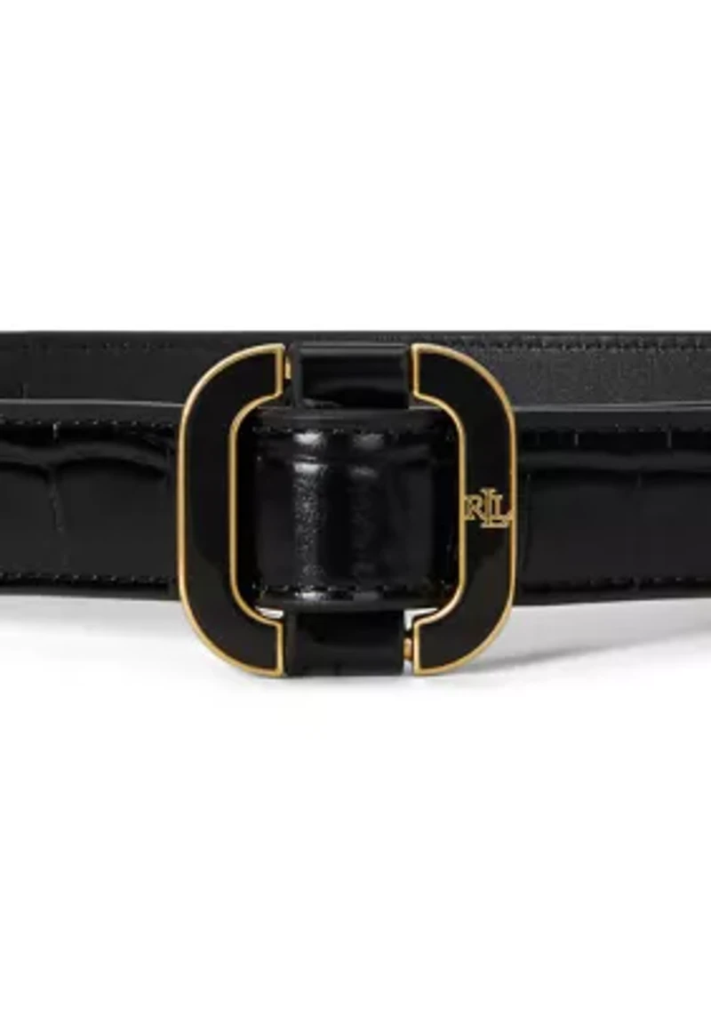 Slide-Buckle Croc-Embossed Leather Belt