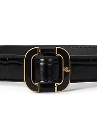 Slide-Buckle Croc-Embossed Leather Belt