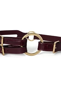Tri-Strap O-Ring Crocodile-Embossed Belt