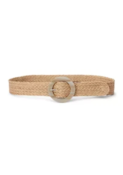 Woven Jute Faux Horn Buckle Wide Belt