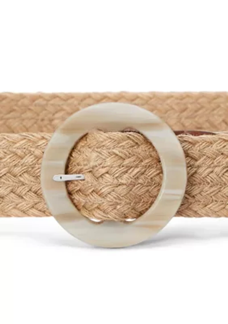 Woven Jute Faux Horn Buckle Wide Belt