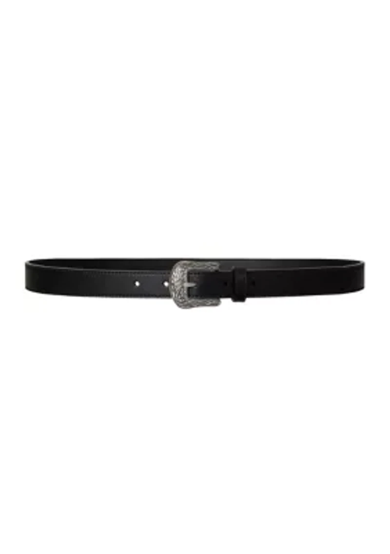 Tooled Buckle Leather Belt