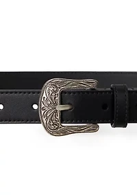 Tooled Buckle Leather Belt