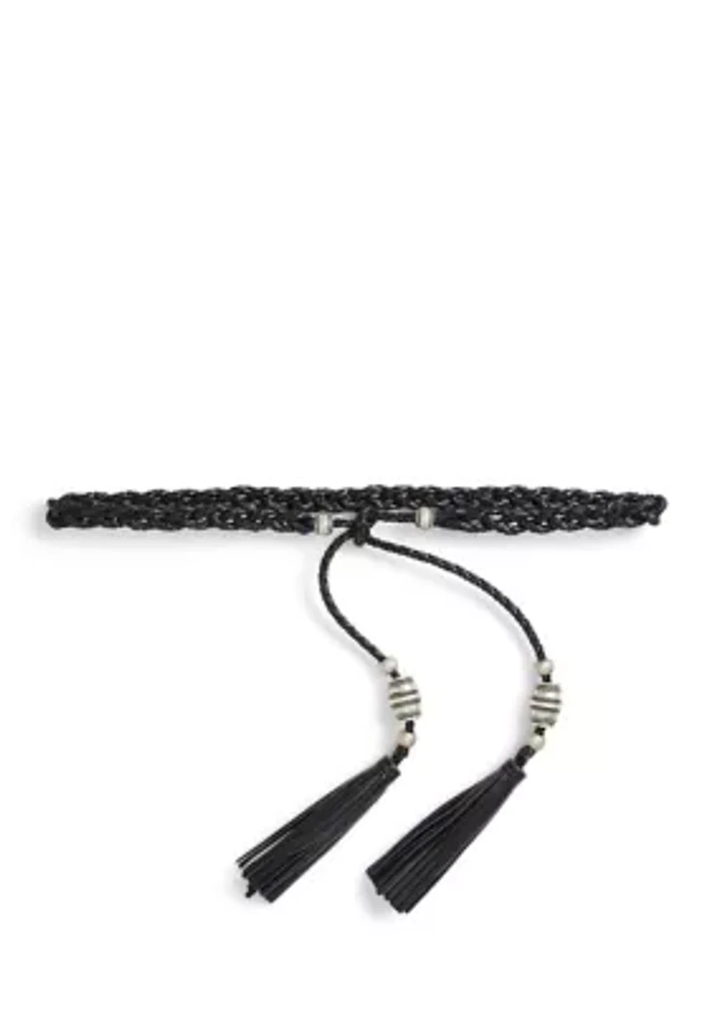 Braided Leather Tassel Tie Belt
