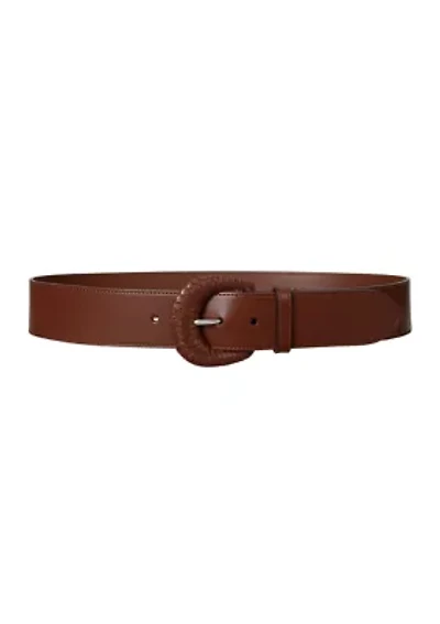 Woven-Buckle Vachetta Leather Wide Belt