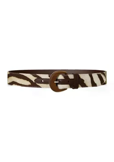 Zebra Print Wood Buckle Wide Belt