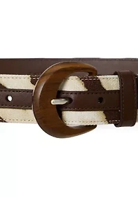 Zebra Print Wood Buckle Wide Belt