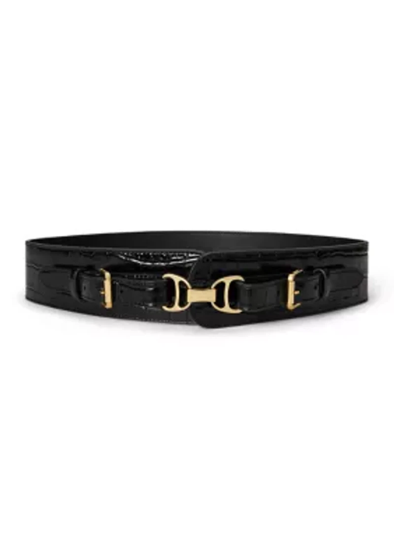 Equestrian Croc-Embossed Wide Belt