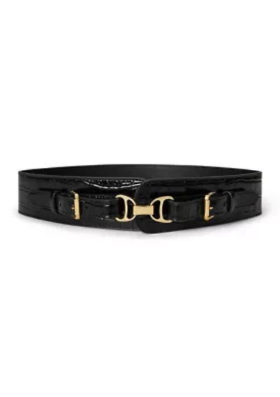 Equestrian Croc-Embossed Wide Belt