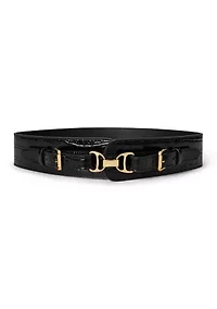 Equestrian Croc-Embossed Wide Belt