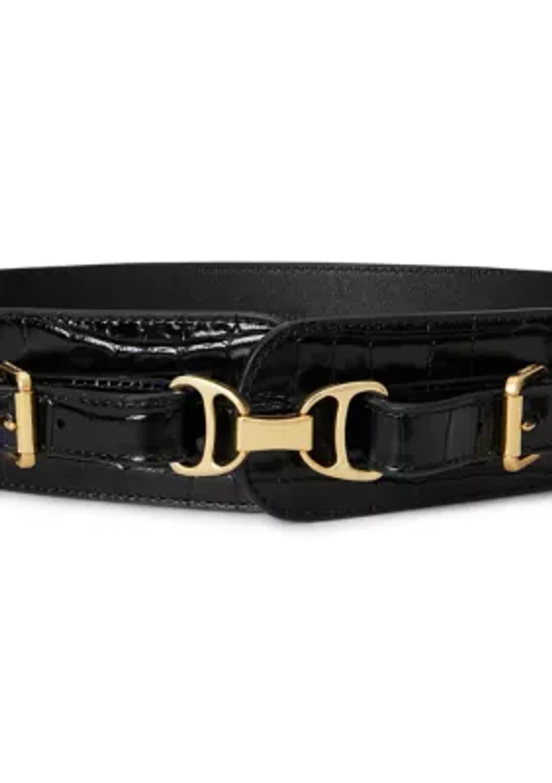 Equestrian Croc-Embossed Wide Belt