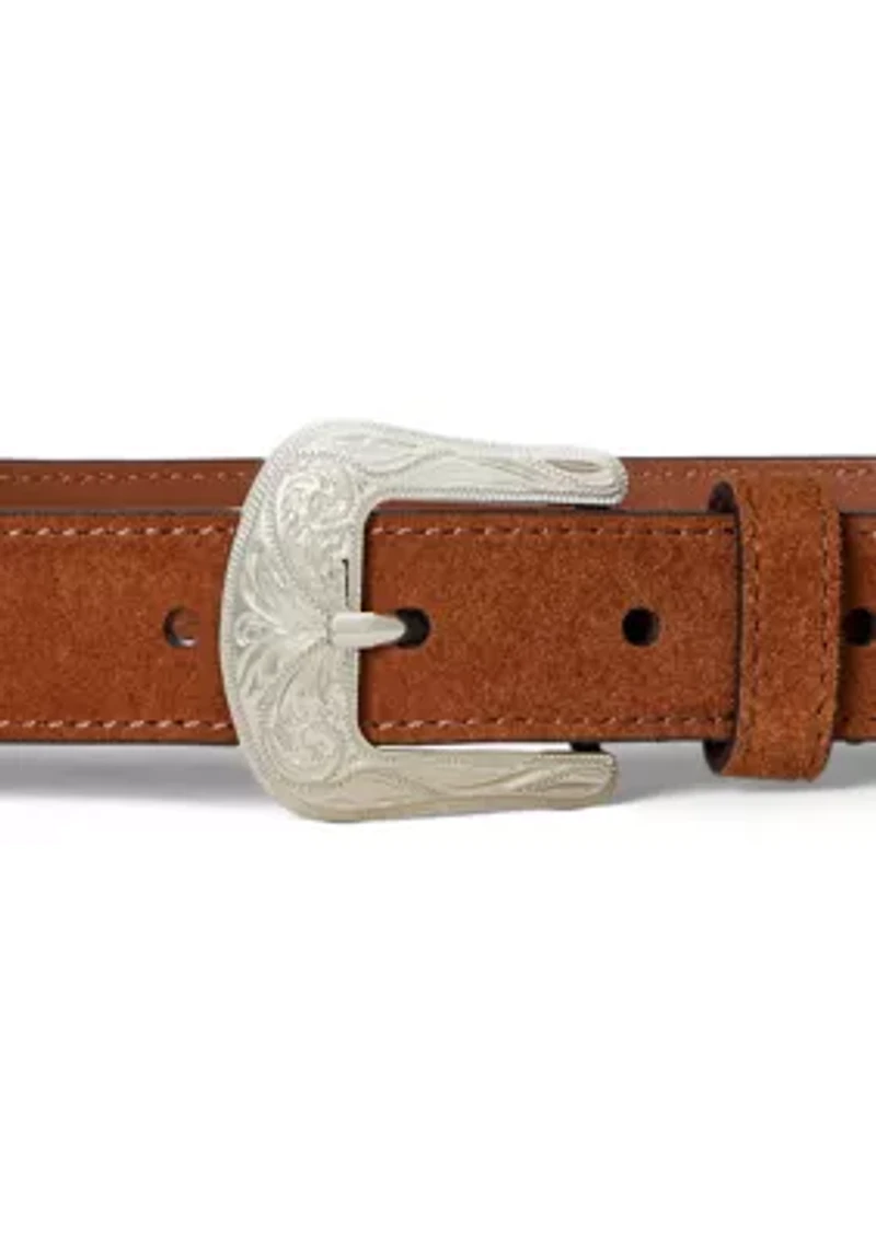 Tooled-Buckle Leather Belt