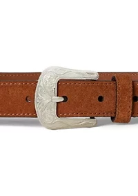 Tooled-Buckle Leather Belt
