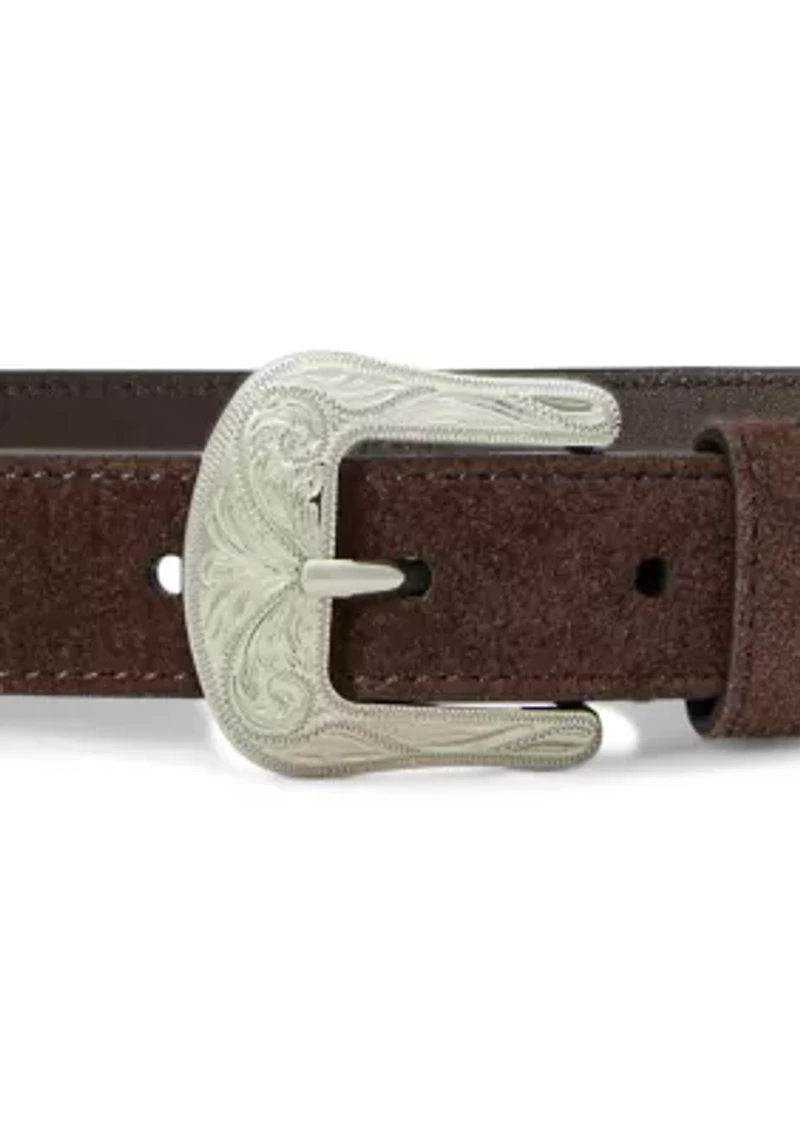 Tooled-Buckle Leather Belt