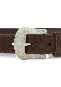 Tooled-Buckle Leather Belt