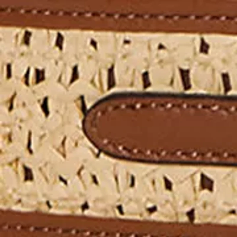 Crescent-Buckle Straw-Leather Wide Belt