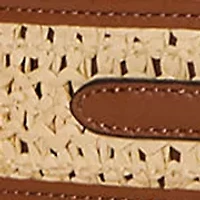 Crescent-Buckle Straw-Leather Wide Belt