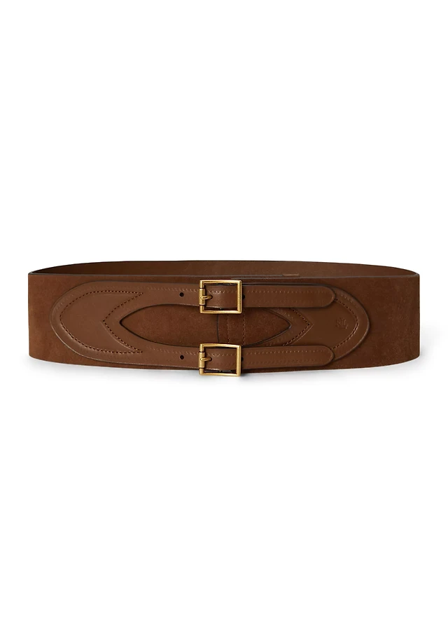 Suede & Leather Double-Buckle Wide Belt