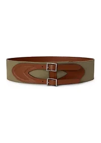 Canvas & Leather Double-Buckle Wide Belt