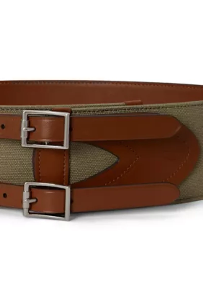 Canvas & Leather Double-Buckle Wide Belt