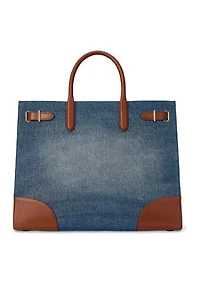 Leather Trim Denim Large Devyn Tote Bag