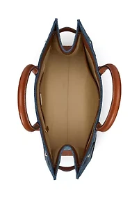 Leather Trim Denim Large Devyn Tote Bag