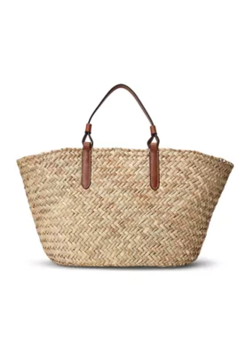 Leather-Trim Straw Medium Shelbie Tote
