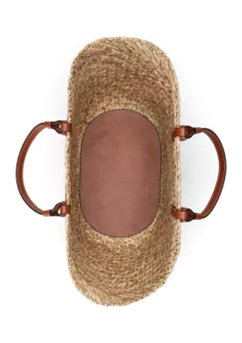 Leather-Trim Straw Medium Shelbie Tote