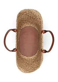 Leather-Trim Straw Medium Shelbie Tote