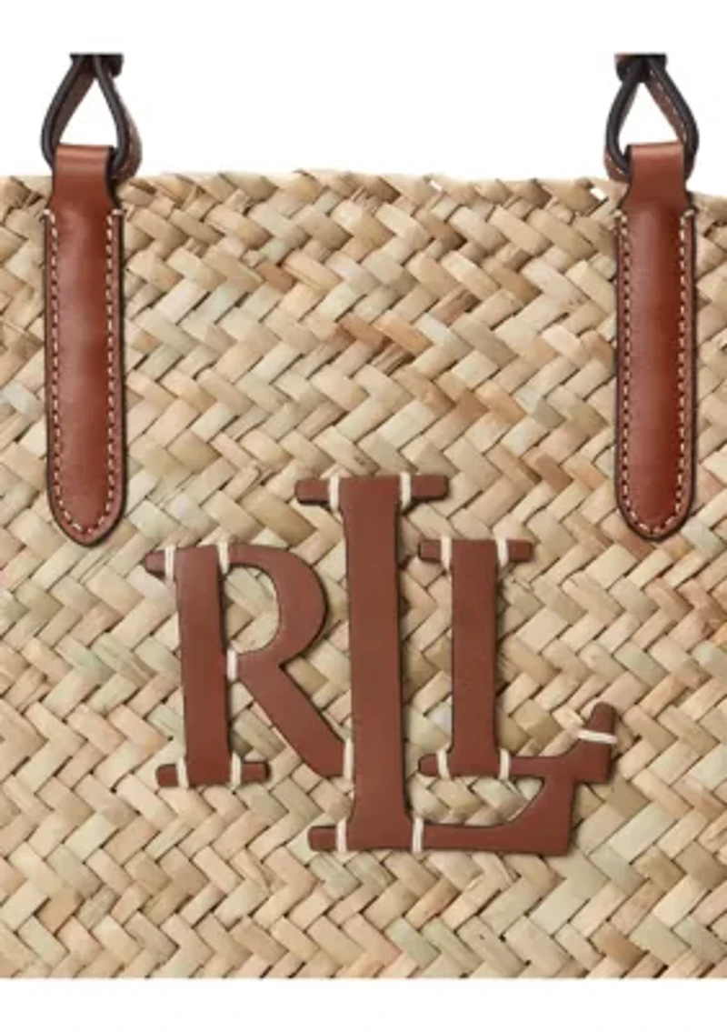 Leather-Trim Straw Medium Shelbie Tote