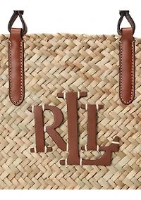 Leather-Trim Straw Medium Shelbie Tote