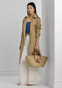 Leather-Trim Straw Medium Shelbie Tote