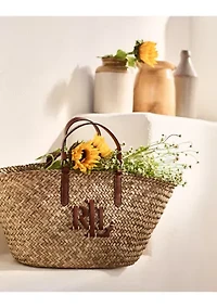 Leather-Trim Straw Medium Shelbie Tote