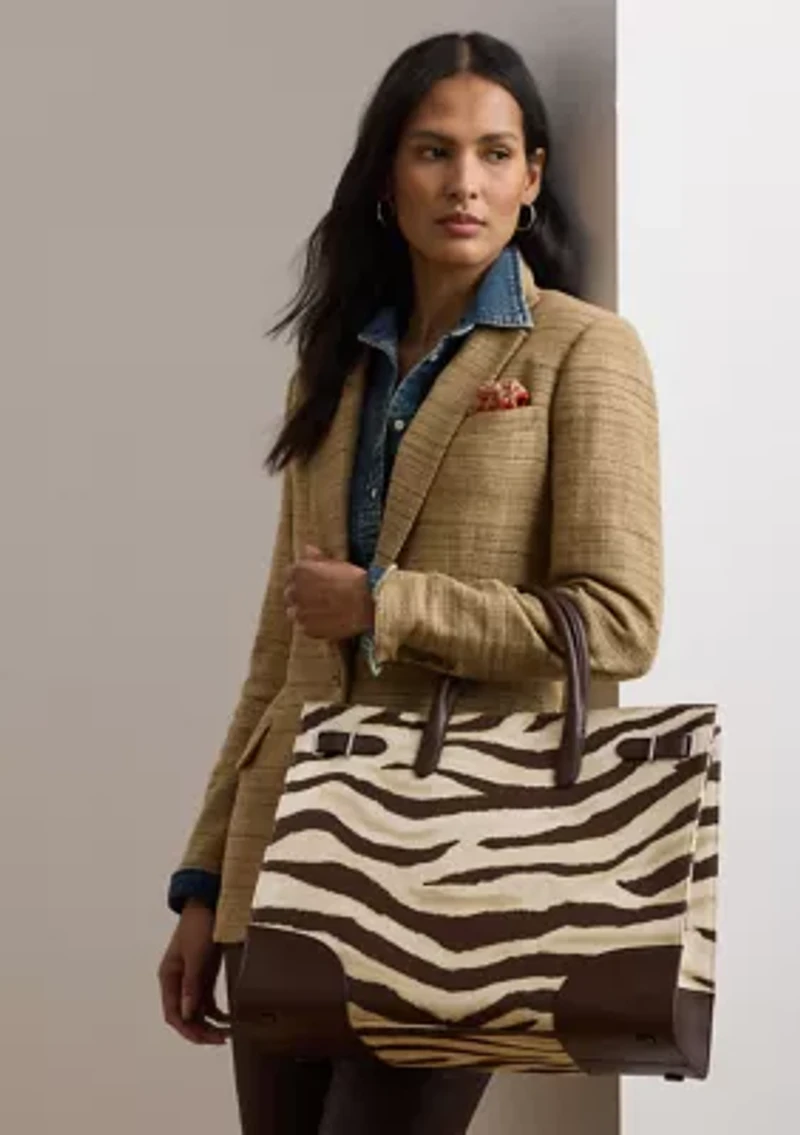 Zebra-Print Canvas Large Devyn Tote Bag