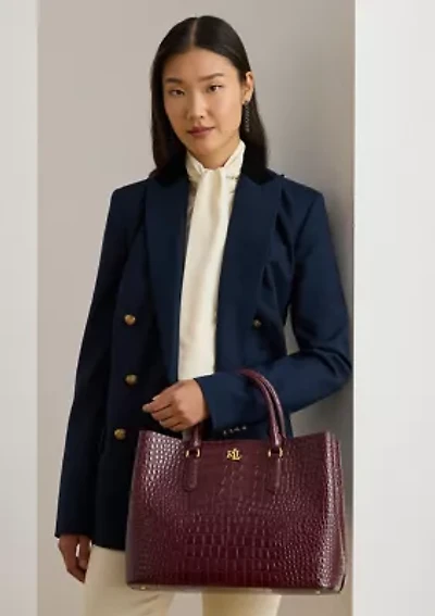 Embossed Leather Large Marcy Satchel