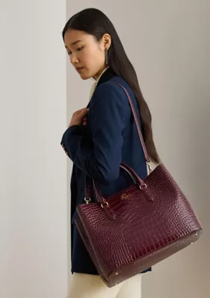 Embossed Leather Large Marcy Satchel