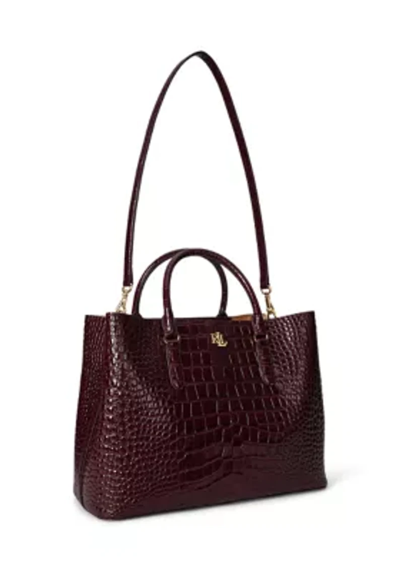 Embossed Leather Large Marcy Satchel
