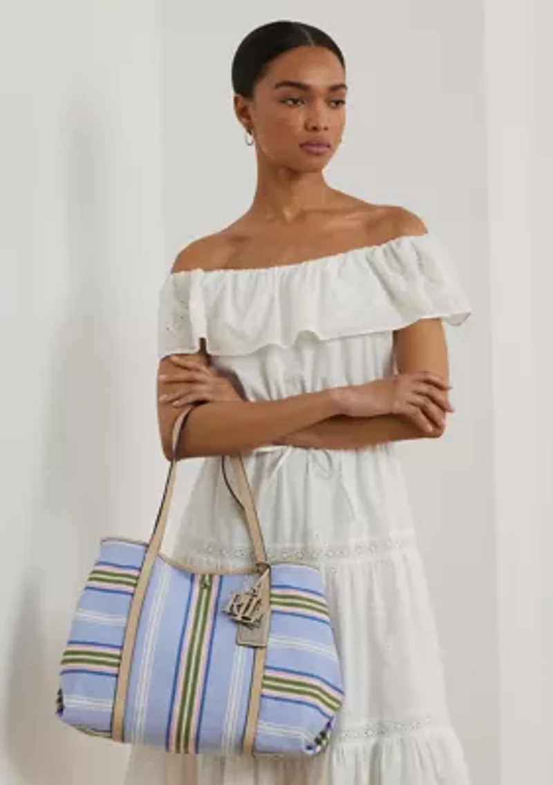 Striped Twill Large Emerie Tote Bag