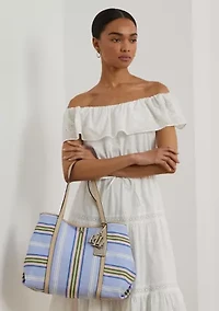 Striped Twill Large Emerie Tote Bag