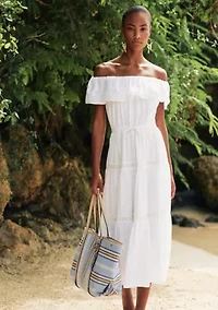 Striped Twill Large Emerie Tote Bag
