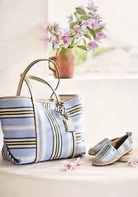 Striped Twill Large Emerie Tote Bag