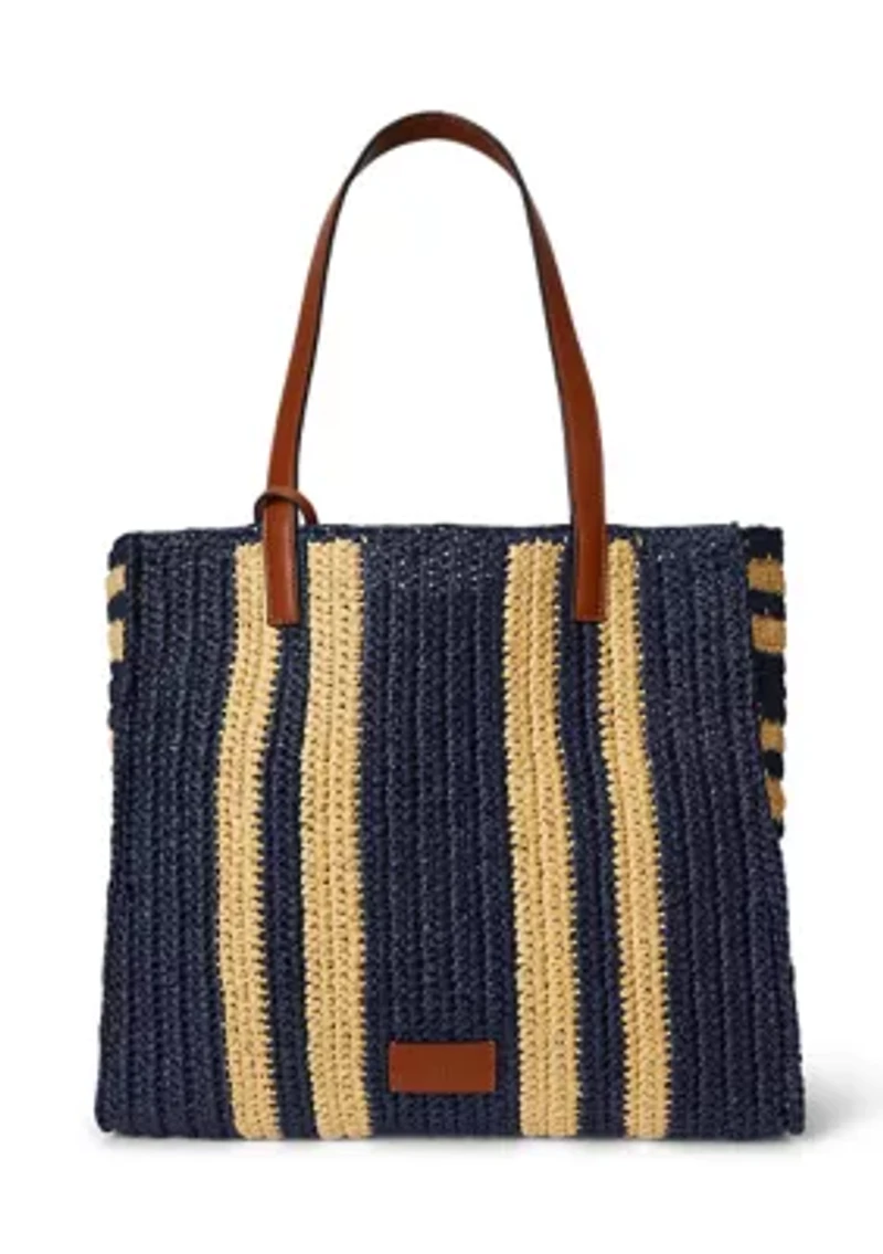 Striped Woven Straw Large Wilow Tote Bag