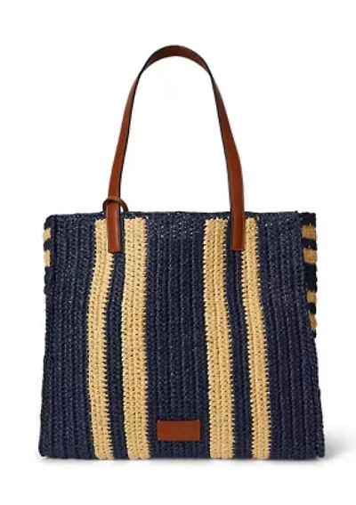 Striped Woven Straw Large Wilow Tote Bag