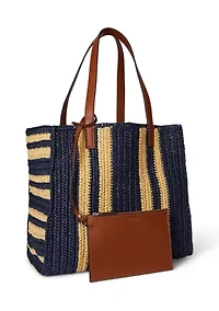 Striped Woven Straw Large Wilow Tote Bag