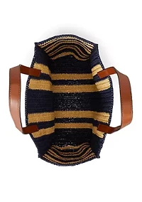 Striped Woven Straw Large Wilow Tote Bag