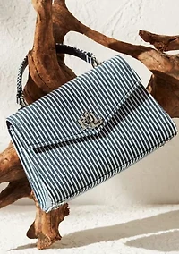 Striped Canvas Small Farrah Satchel