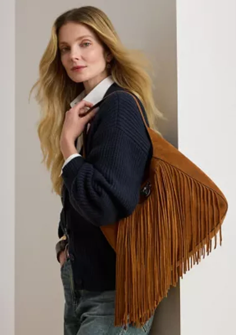 Fringe-Trim Large Tanner Shoulder Bag