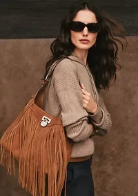 Fringe-Trim Large Tanner Shoulder Bag