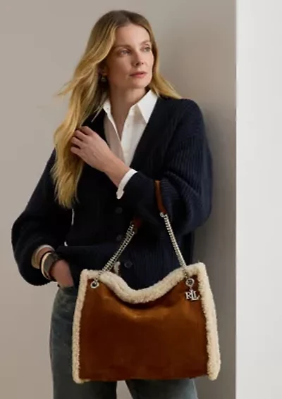 Shearling-Trim Large Bradley Tote Bag